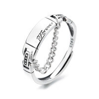 wholesale S925 Sterling Silver Fringe Cool English Letter Ring Ins Versatile Street Trendy Index Finger Ring for Women-084J/approx. 2g Opening adjustable