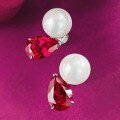wholesale Metal material first, Zhuozhifan Jewelry New 8*12 Pigeon Blood Red with 10mm Pearl Stud Earrings Fashion Versatile Ear Accessories-0-3