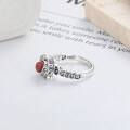 wholesale S925 silver antique-style aged coin six-syllable mantra carnelian gourd rotating design open ring-0-2