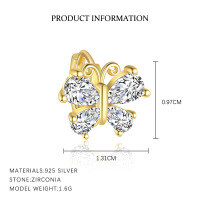 wholesale 925 Sterling Silver Butterfly-E5023-Gold/Pair 925 Silver
