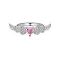 wholesale S925 Sterling Silver Korean Japanese Ring for Women, Fashionable and High-End Princess Pink Cute Heart Silver Ring, Versatile Hand Jewelry-0-7