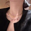 wholesale S925 Sterling Silver Shimmering Collarbone Chain for Women with a Whitening Effect·Star-filled Red Corundum Color Naked Diamond Pendant-0-3