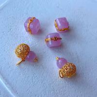 wholesale Sterling silver gold-plated set with natural kunzite sugar spacer beads, DIY bracelet necklace accessories, pure silver gourd pendant-One cube