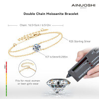 S925 Sterling Silver Four-Leaf Clover Moissanite Bracelet for Women-Four-claw double chain bracelet [White Gold]  925 Silver