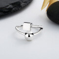 wholesale S925 Sterling Silver Irregular Cube Lucky Bead Ring, Ins Simple Daily Korean Style Versatile Index Finger Ring-0-3