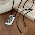 wholesale S925 Sterling Silver Korean-style Pendant Necklace with Comb, Minimalist Fashion Long Black Cord Sweater Chain-0-4