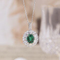 wholesale S925 Sterling Silver New High-end Jewelry Lab-grown Emerald Set 3-carat Oval Pendant and Earrings-0-2
