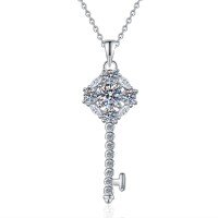 S925 Silver Moissanite Sunflower Key Pendant Necklace Wholesale-5mm high-carbon stone  925 silver