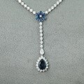 wholesale 925 Silver Gold-Plated Pendant Chain with High-Carbon Diamonds, Vanjary Floral Royal Blue High-End Jewelry for Women's Evening Banquet Y-Necklace-0-3