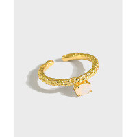 wholesale S925 Sterling Silver 410 Korean Version Ins Small and Unique Textured Open Ring for Women, Versatile Silver Ring-18K Gold [No. 14/Adjustable] Opening adjustable