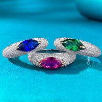 wholesale S925 Silver New 5*10mm Marquise Full Diamond Ring for Women, Minimalist Daily Ins Style, Drop Shipping-R859 Green Diamond No. 9