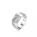 Platinum-Plated 925 Sterling Silver Solid Men's Ring with Full Moissanite-0-3