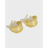 wholesale S925 Sterling Silver ET287 Korean Version Student Earrings, INS Simple Retro Wide-Surface Ear Studs and Drops for Women-18K gold [with sterling silver ear plugs]  925 silver