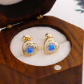 wholesale S925 Gold-Plated French Light Luxury Two-Tone Heart-Shaped Blue Opal Wire Drawing Process Earrings-0-3