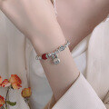 wholesale S925 Sterling Silver Retro Creative Beaded Chain Elastic Cord Lovely Rabbit Connected South Red Agate Bracelet for Women-0-3