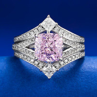wholesale 925 Silver Crown Princess Style 7*7 Pink Diamond Niche Design Fashion Stackable Ring by MuJing Jewelry New Collection-R711 Pink Diamond Ring Set Size 5