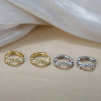 wholesale S925 Sterling Silver Circle Zircon Stud Earrings for Women, Versatile and High-End Ins Style Accessory-925 sterling silver electroplated with 14K gold 12*5mm 2.10g