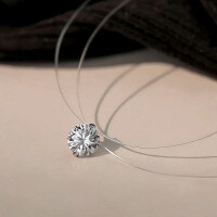 925 Silver Moissanite Mermaid Tear Stone Invisible Fishline Necklace-White gold  6.5mm zircon necklace