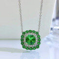wholesale Metal material first: Zhuo Zhifan Jewelry cross-border new 7*7 fat square green sapphire necklace pendant elegant European and American collarbone chain-0-0