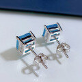 wholesale 925 Silver Jewelry Simulated Paraiba Emerald 7*7 Stud Earrings Square-0-3