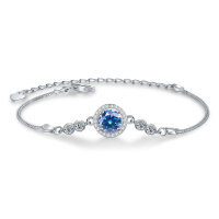 S925 Sterling Silver Moissanite Bubble Bead Bracelet for Women-1-carat blue moissanite