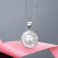 wholesale S925 Sterling Silver Circle Set with Diamonds Pearl Pendant for Women, Fashionable and Elegant, Premium Sense of Luxury Silver Pendant Necklace, Drop Shipping-0-3