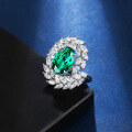 wholesale S925 Sterling Silver Heavy Wheat Curve Surrounding Diamond Design Emerald Gemstone Ring with Zirconia-0-3