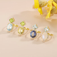 wholesale S925 Sterling Silver Dainty and Elegant Topaz Ring Moonstone S925 Sterling Silver Set with Natural Peridot Candy Color Ring New Style-Colored Crystal + Natural Topaz Ring  US Size 5 (Domestic Size 11)