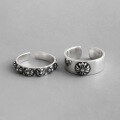 wholesale S925 Sterling Silver Korean-style Student All-match Ins Vintage Distressed Cross Flower Stackable Adjustable Ring for Women-0-0