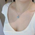 wholesale S925 Sterling Silver Women's Natural Jadeite A Material Weitian Blue Water Gourd Necklace Women's Full Diamond Simple Style Hot Wholesale-0-4
