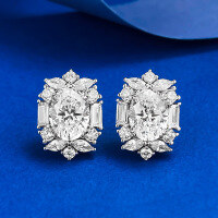 wholesale Metal material first, Zhuozhifan Jewelry live broadcast new simple and fashionable 7*9mm oval pigeon egg simulated diamond four-prong earrings-E622 White Diamond Earrings 925 Silver