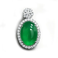 wholesale Gold-plated 925 Silver Pendant with High-Carbon Diamond, Muzo Green Natural Chalcedony Cabochon, New Chinese Style Gathering Event Women's Pendant-Natural Chalcedony Pendant 925 Silver