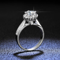 925 Sterling Silver Women's Ring with 1ct D Color Moissanite, Four-Prong Floral Halo Setting.-1 carat (moissanite)  Hong Kong number 13