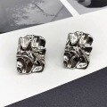 wholesale S925 Sterling Silver Geometric Square Stud Earrings for Women, Bold Retro European Style with Concave-Convex Metal Surface-0-3