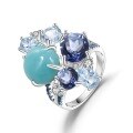 wholesale 925 Silver Designer Luxury Style Gemstone Ring for Banquet, High-End Sense with Natural Amazonite Inlay-0-0