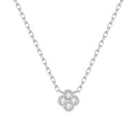 wholesale S925 Sterling Silver Lucky Four-Leaf Flower Mini Necklace for Women, Small and Unique Design, French Elegance with Colored Gemstones, Luxurious Gift-Single Flower Necklace - White Diamond Silver>925 Silver