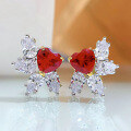 wholesale 925 Silver New Jewelry High-end Heart-shaped Pigeon Blood Red Earrings Women Small Niche Design Light Luxury Ins-0-5