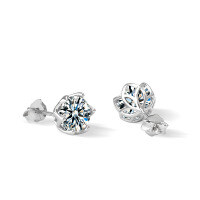 Sterling Silver Moissanite Floral Six-Prong Stud Earrings-Six-prong earrings (white gold)  1 carat + 1 carat moissanite