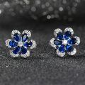 wholesale 925 Sterling Silver Plated with Synthetic Sapphire Floral Stud Earrings for Women, High-End Feel Wholesale-0-3