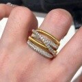 wholesale S925 sterling silver plated with 18k gold, canary Italian wire drawing process multi-layer diamond-set crossover ring-0-1