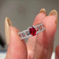 wholesale S925 Silver 6*8mm Oval Pigeon Blood Red Ring, Fashion Minimalist Luxury Personality Ins Trend-0-0