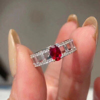 wholesale S925 Silver 6*8mm Oval Pigeon Blood Red Ring, Fashion Minimalist Luxury Personality Ins Trend-R598 Red Diamond No. 6