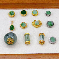 wholesale S925 silver gold-plated natural A jadeite round platform pillar bracelet necklace DIY semi-finished accessories-Round table 2