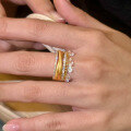 wholesale S925 Silver Gold-Plated Diamond Flexible Filigree Three-Ring Set with Tassels, Fashionable Drop Shipping-0-2