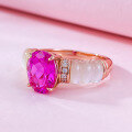 wholesale S925 Silver Live Stream Style Ring with White Mother-of-Pearl Inlaid 7*9 Oval Pink Simulated Diamond Ring Band Available for Dropshipping-0-1