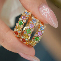 wholesale S925 Sterling Silver with Colorful Diamonds, Red Elk All-Over Design, Personalized Fashion Retro French Light Luxury Ring, Stackable Ring for Women, Pinky Ring-BZ0604-Gold US size 7