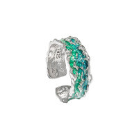 wholesale S925 Sterling Silver 1809 Niche Design Irregular Textured Luxury Blue-Green Drip Glaze Ring for Women-Platinum [Green Glaze] > Opening adjustable