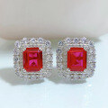 wholesale S925 Silver New European Style Simulated Emerald 8*10 Earrings with Luxurious Inlaid Elegant Studs-0-1