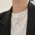 wholesale S925 Sterling Silver Natural Baroque Pearl Heavy Work Square Pendant Necklace for Women, Korean Minimalist Style Collarbone Chain-0-0