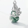 wholesale S925 Silver Fashionable, Versatile, and Unique Moss Agate Gourd Pendant Necklace with Snowflake Design-0-3